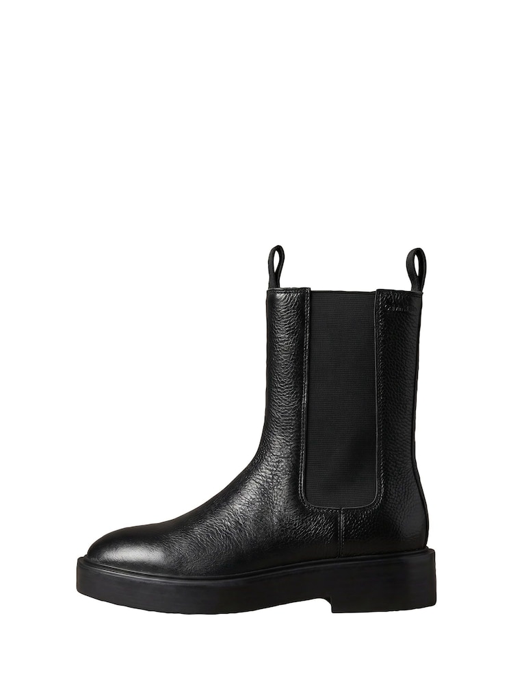 Calvin Klein Black Leather Stacked Heel Chelsea Boots - Image 2 of 6