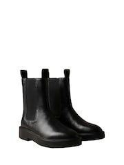 Calvin Klein Black Leather Stacked Heel Chelsea Boots - Image 3 of 6