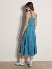Apricot Teal Blue Smock Tiered Midi Dress - Image 2 of 4