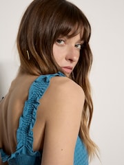 Apricot Teal Blue Smock Tiered Midi Dress - Image 4 of 4