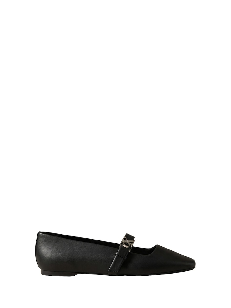Calvin Klein Black Leather Mary Jane Ballerinas - Image 1 of 6 Calvin Klein Black Leather Mary Jane Ballerinas - Image 1 of 6