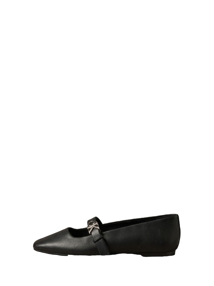 Calvin Klein Black Leather Mary Jane Ballerinas - Image 2 of 6 Calvin Klein Black Leather Mary Jane Ballerinas - Image 2 of 6