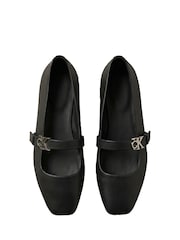 Calvin Klein Black Leather Mary Jane Ballerinas - Image 5 of 6
