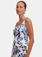 Forever New Blue Darcy Printed Top Contains Linen T-Shirt - Image 3 of 5