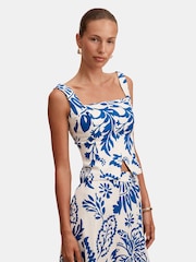 Forever New Blue Darcy Printed Top Contains Linen T-Shirt - Image 4 of 5