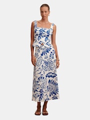 Forever New Blue Darcy Printed Top Contains Linen T-Shirt - Image 5 of 5