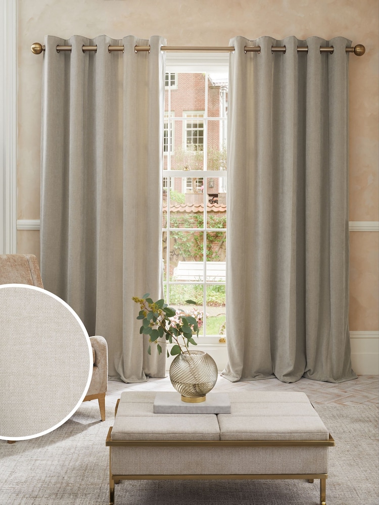 Pebble Natural Sumptuous Velvet Eyelet Lined Curtains - Image 1 of 5