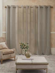 Pebble Natural Sumptuous Velvet Eyelet Lined Curtains - Image 2 of 5