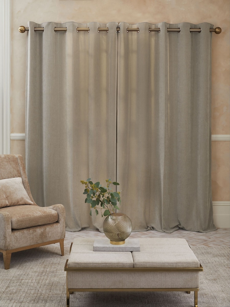 Pebble Natural Sumptuous Velvet Eyelet Lined Curtains - Image 2 of 5