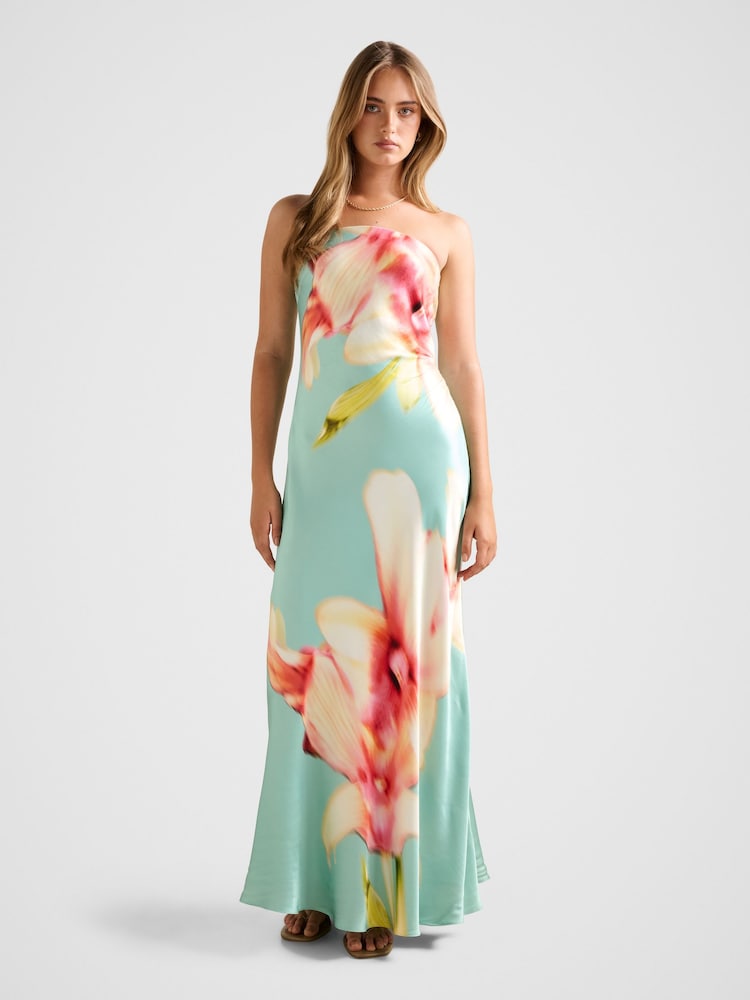 Forever New Blue Estelle Satin Strapless Maxi Dress - Image 1 of 4