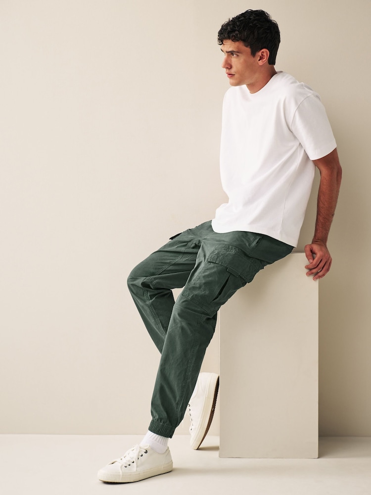 Dark Petrol Green Regular Tapered Stretch Utility Cargo Trousers - Image 2 of 9