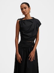 Forever New Black Dottie Petite Draped Hardware Top - Image 1 of 5
