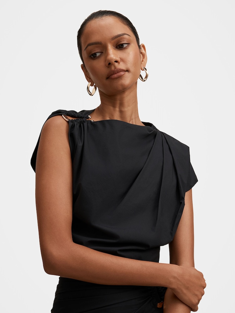 Forever New Black Dottie Petite Draped Hardware Top - Image 2 of 5