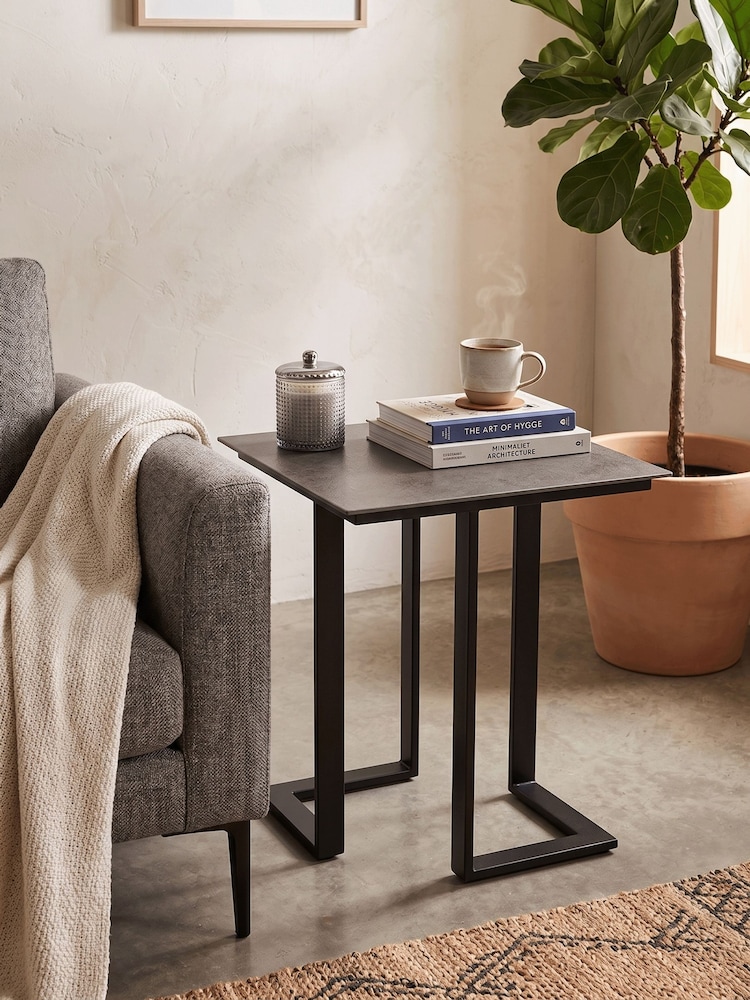 Centrepiece Sintered Stone Top In Nero Ossidio Finish Black Denver Side Table - Image 1 of 2 Centrepiece Sintered Stone Top In Nero Ossidio Finish Black Denver Side Table - Image 1 of 2