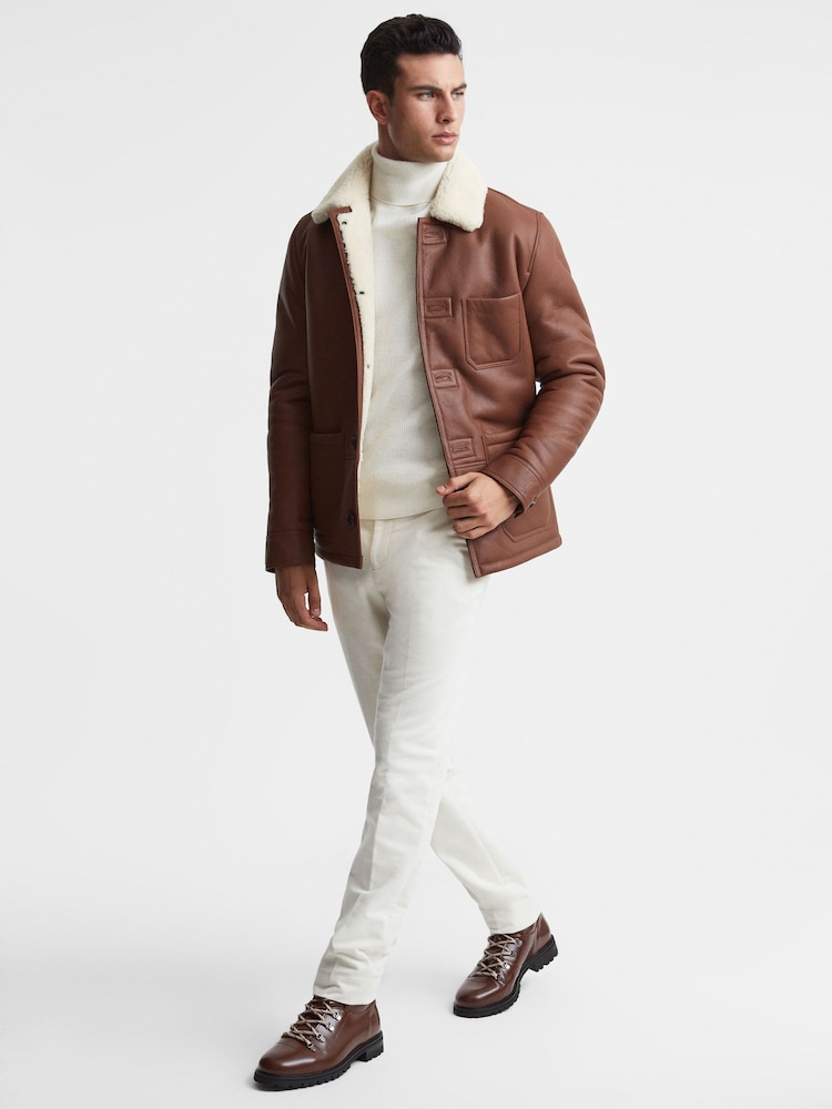 Reiss Dark Tan Ashdown Leather Hiking Boots - Image 2 of 6