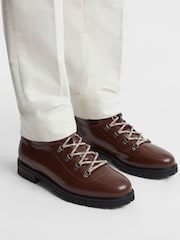 Reiss Dark Tan Ashdown Leather Hiking Boots - Image 3 of 6