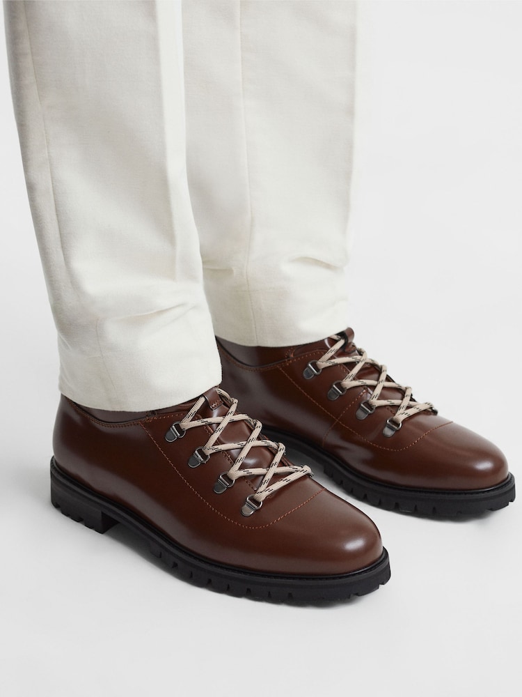 Reiss Dark Tan Ashdown Leather Hiking Boots - Image 3 of 6