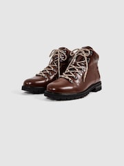 Reiss Dark Tan Ashdown Leather Hiking Boots - Image 4 of 6
