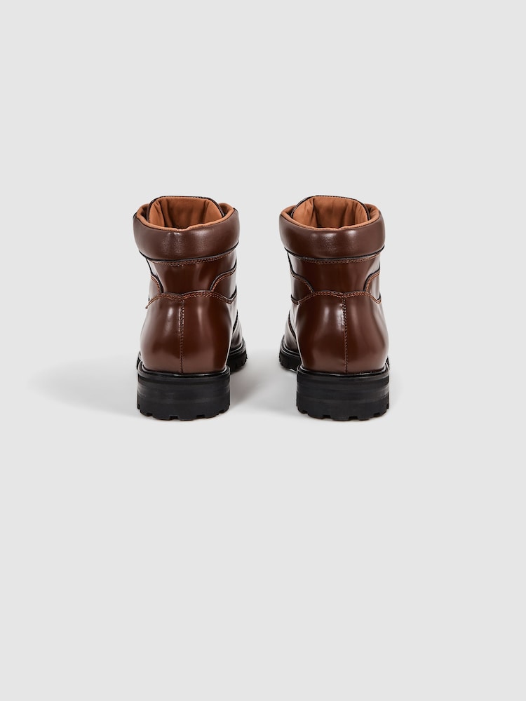 Reiss Dark Tan Ashdown Leather Hiking Boots - Image 5 of 6