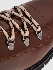 Reiss Dark Tan Ashdown Leather Hiking Boots - Image 6 of 6