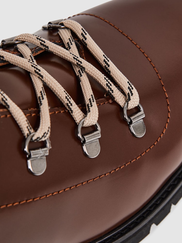 Reiss Dark Tan Ashdown Leather Hiking Boots - Image 6 of 6