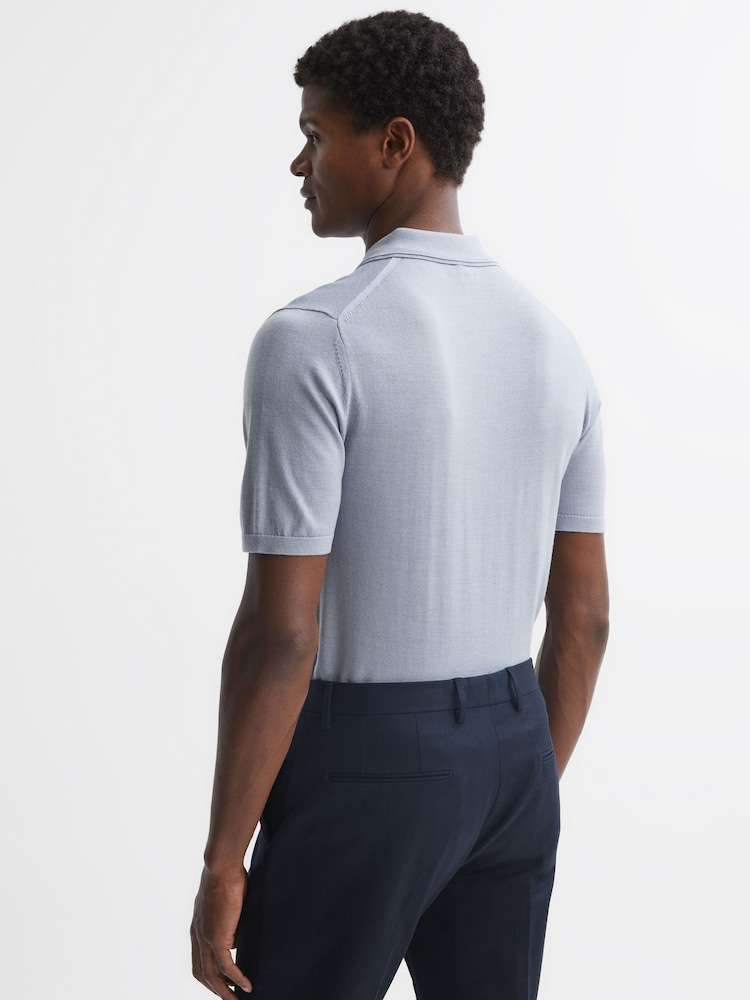 Reiss Porcelain Blue Maxwell Merino Wool Half-Zip Polo Shirt - Image 2 of 5