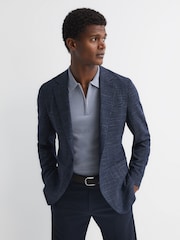 Reiss Porcelain Blue Maxwell Merino Wool Half-Zip Polo Shirt - Image 4 of 5