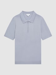 Reiss Porcelain Blue Maxwell Merino Wool Half-Zip Polo Shirt - Image 5 of 5
