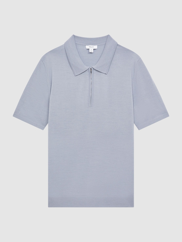 Reiss Porcelain Blue Maxwell Merino Wool Half-Zip Polo Shirt - Image 5 of 5
