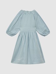 Reiss Blue Hannah Cotton Bow Back Dress - Image 2 of 6