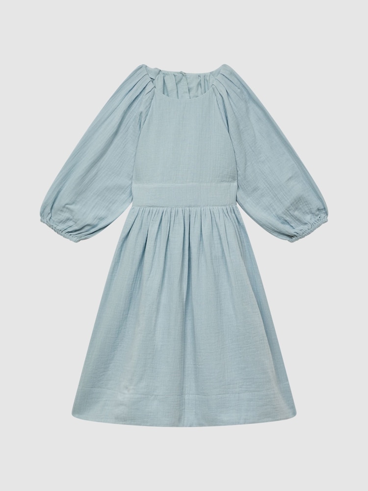 Reiss Blue Hannah Cotton Bow Back Dress - Image 2 of 6