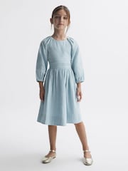 Reiss Blue Hannah Cotton Bow Back Dress - Image 5 of 6