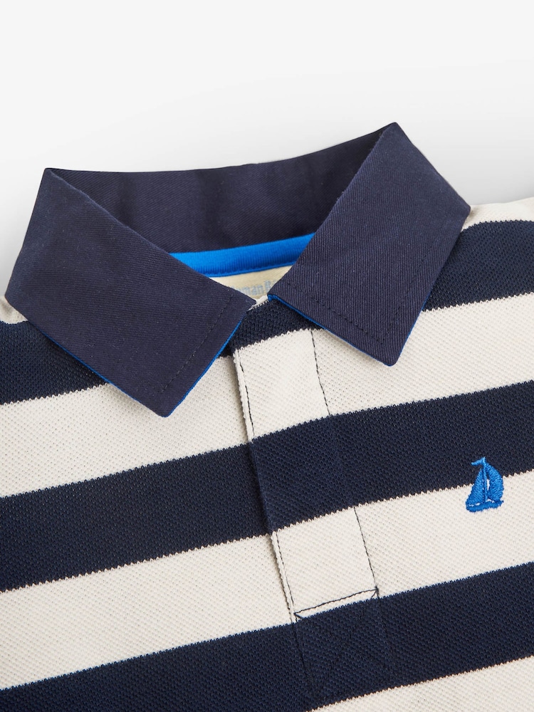 JoJo Maman Bébé Navy Ecru Stripe Classic Stripe Polo Shirt - Image 2 of 2
