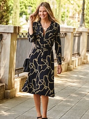 Sosandar Black Chain Print Belted Shirt Dress - Image 3 of 4