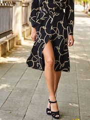 Sosandar Black Chain Print Belted Shirt Dress - Image 4 of 4