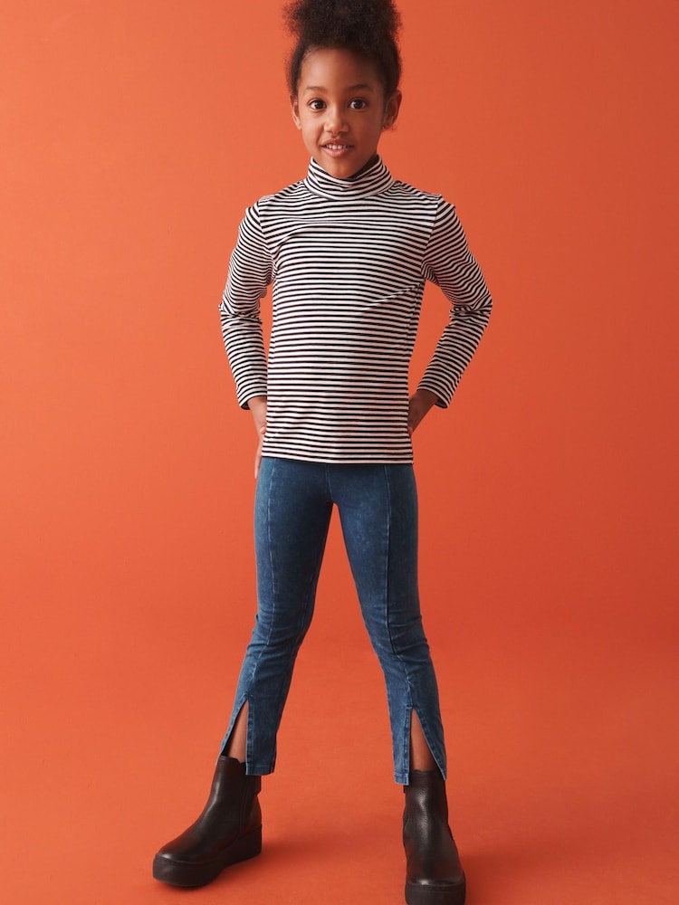 Blue Acid Wash Soft Jersey Split Front Leggings (3-16yrs) - Image 2 of 7