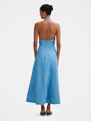 Forever New Blue Pure Linen Angie Petite Halter Neck Midi Dress - Image 2 of 4