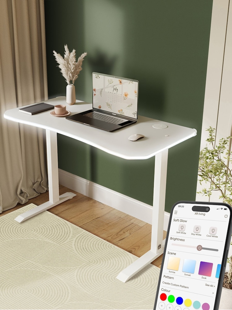 XR Living White Oka Office Desk With Wireless Charging And App Controlled Led Light - Image 2 of 6