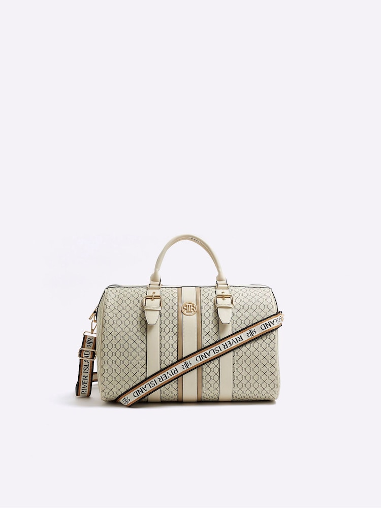 River Island Beige Monogram Webbing Travel Bag - Image 2 of 5 River Island Beige Monogram Webbing Travel Bag - Image 2 of 5