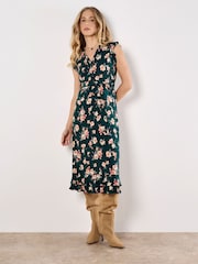 Apricot Green Painterly Floral Midi Dress - Image 1 of 4