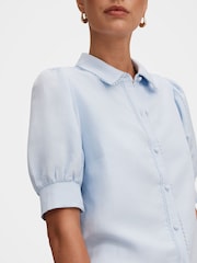 Forever New Blue Finley Trim Detail Blouse Contains Linen - Image 3 of 5