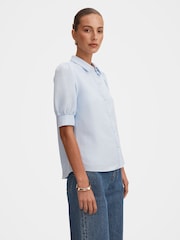 Forever New Blue Finley Trim Detail Blouse Contains Linen - Image 4 of 5