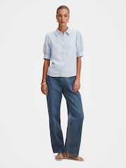 Forever New Blue Finley Trim Detail Blouse Contains Linen - Image 5 of 5