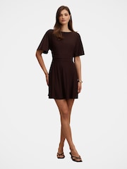 Forever New Brown Cora Flutter Sleeves Tie Mini Dress - Image 1 of 5
