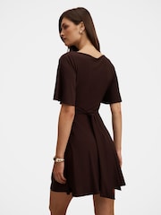 Forever New Brown Cora Flutter Sleeves Tie Mini Dress - Image 2 of 5