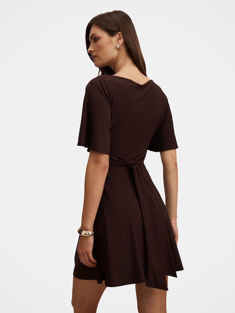 Forever New Brown Cora Flutter Sleeves Tie Mini Dress - Image 2 of 5