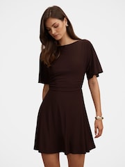 Forever New Brown Cora Flutter Sleeves Tie Mini Dress - Image 3 of 5