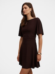 Forever New Brown Cora Flutter Sleeves Tie Mini Dress - Image 4 of 5