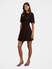 Forever New Brown Cora Flutter Sleeves Tie Mini Dress - Image 5 of 5