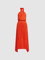 Reiss Orange Evelyn Fitted Halter Neck Midi Dress - Image 2 of 7
